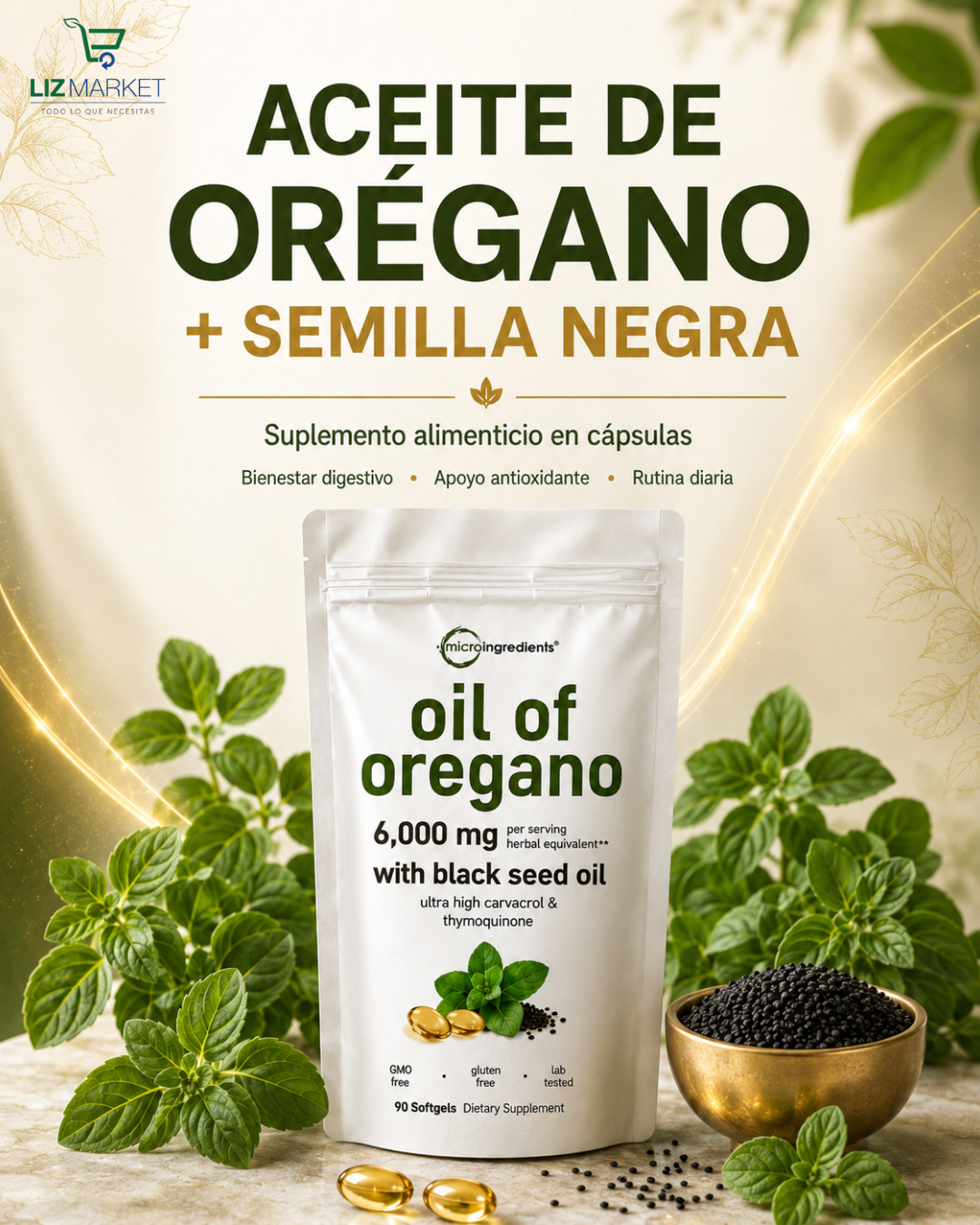 Aceite de orégano y semilla negra PREMIUM (90 cápsulas)