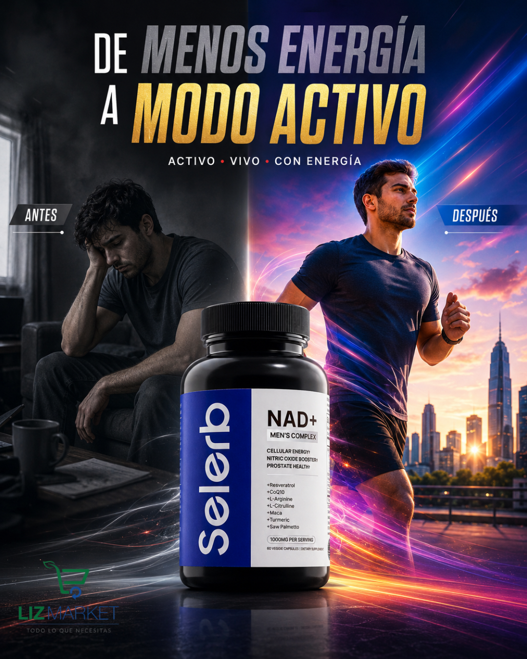 Selerb NAD+ para hombres: energía, vitalidad y bienestar