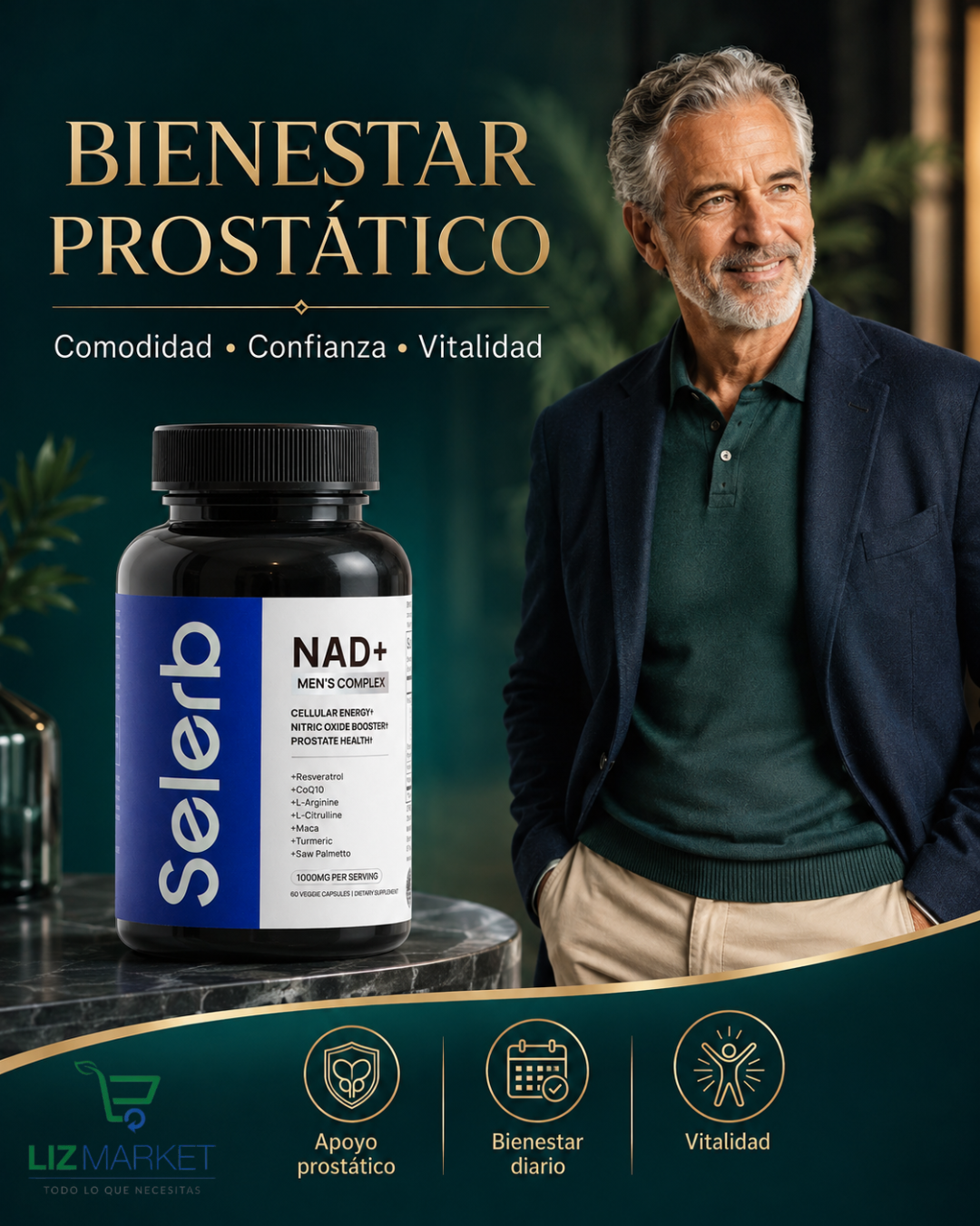 Selerb NAD+ para hombres: energía, vitalidad y bienestar